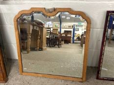 20th Century light oak framed bevelled wall mirror, 66cm wide