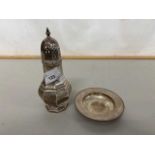 Mixed Lot: Sheffield hallmarked silver sugar caster together with a further reproduction small