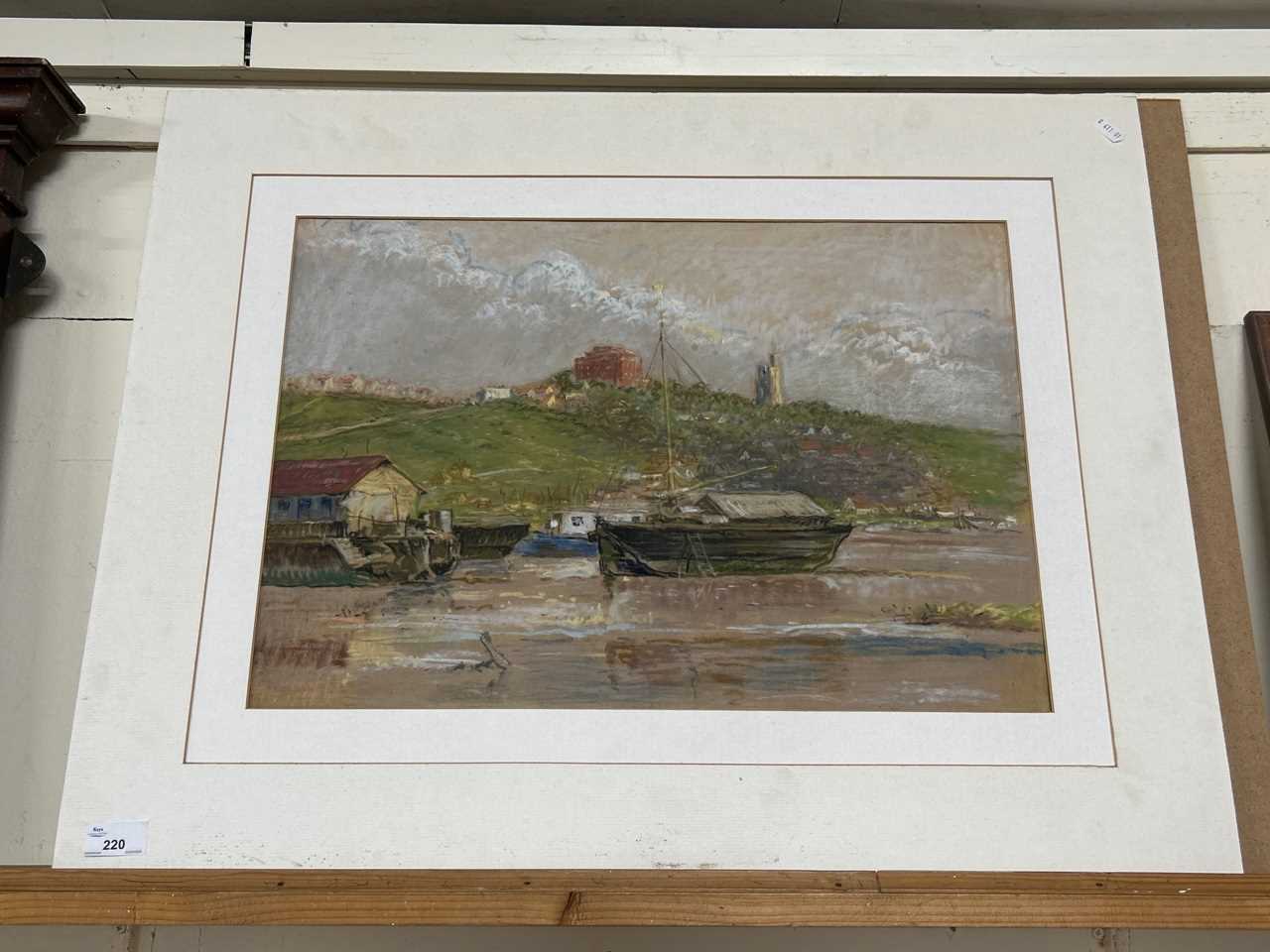 Boats on the shore, pastel on paper, unframed - Image 2 of 2