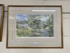 Nancy Dyson, coloured print of a riverside scene, framed and glazed