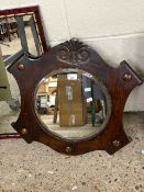 Early 20th Century oak framed circular bevelled wall mirror, 55cm wide
