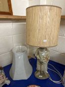 A Bernard Rooke pottery table lamp with the base formed as a Medievel knight