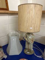 A Bernard Rooke pottery table lamp with the base formed as a Medievel knight