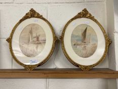 William Leslie Rackham, a pair of watercolour studies of Broadland scenes set in oval frames