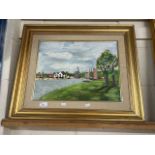 20th Century study of a riverside scene, oil on canvas, signature obscured