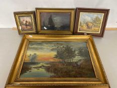 Mixed Lot: Oil on board study of a lake side scene together with a small oil on board study of a