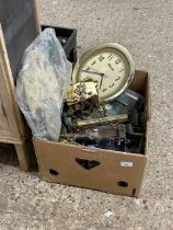 Box of various assorted clock parts and other items