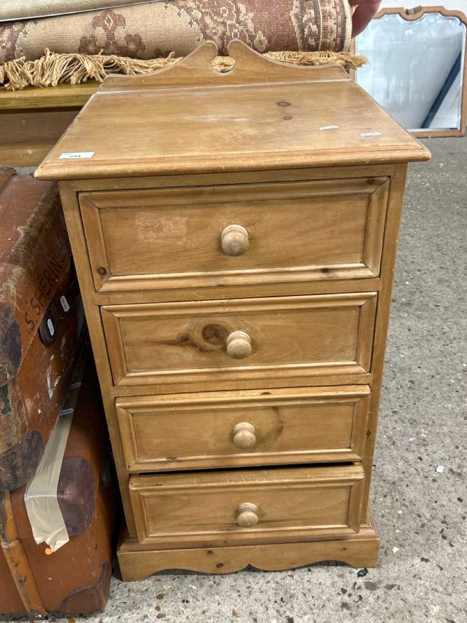 Modern narrow pine four drawer chest, 46cm wide