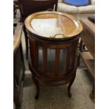 20th Century oval hardwood framed glazed drinks cabinet with lift off tray top