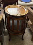 20th Century oval hardwood framed glazed drinks cabinet with lift off tray top