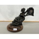 20th Century novelty bronze figure holding aloft a small portrait photograph set on a turned