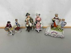 Group of various figurines to include Sitzendorf and a further Yardley English Lavender tray
