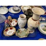 Tray of various mixed items to include Royal Albert Lady Hamilton pattern dishes, Satsuma vase and