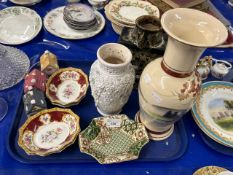 Tray of various mixed items to include Royal Albert Lady Hamilton pattern dishes, Satsuma vase and