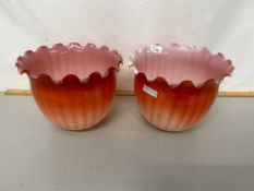 Pair of frilled glass light shades
