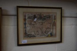 Coloured map of Suffolk, framed and glazed