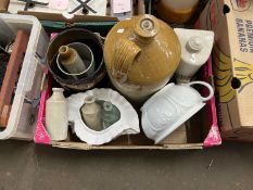 Mixed Lot: Stone ware jar, hot water bottle, plant pot etc
