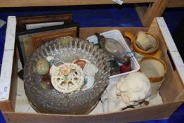 Mixed Lot: Assorted items to include pressed glass bowls, a bust of a child, crested wares etc