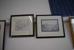 Two landscape studies, pencil and wash, framed and glazed