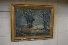 Woodland scene by Derek Hutchinson, oil on board, framed
