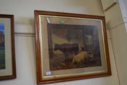 Cows in a stable, framed and glazed