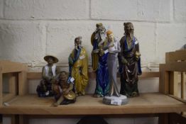 Quantity of Chinese figurines and another of a lady