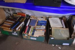 Three boxes of books to include paperbacks, hardback fiction etc