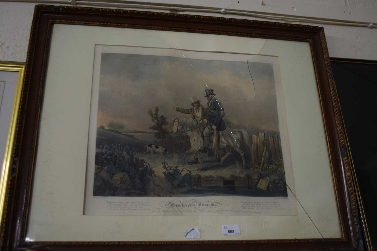 Gamekeepers Returning, coloured engraving, framed and glazed