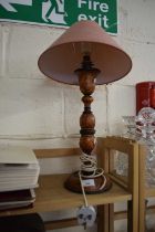 A painted table lamp and shade