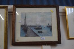 Boats in harbour, print dated 1937, framed and glazed