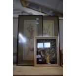 Two Chinese silk work panels, framed and another (3)