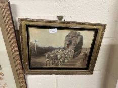 Coloured print of a Victorian coaching scene, framed and glazed
