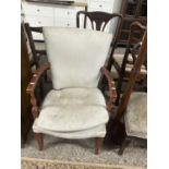 Early 20th Century mushroom upholstered carver chair