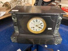 Late 19th Century French black slate and marble cased mantel clock