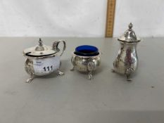 Silver three piece cruet set