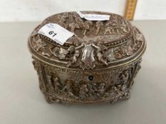 Silver plated casket decorated with medievel scenes