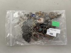 Bag of various assorted costume jewellery, silver plated buckle etc