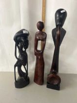 Group of three contemporary hardwood figures of abstract form