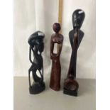 Group of three contemporary hardwood figures of abstract form