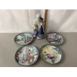 Group of modern Oriental collectors plates together with a further modern Oriental figure