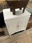 Vintage white painted two door former gramophone cabinet