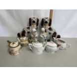 Mixed Lot: Pair of Staffordshire dogs together with various teapots and a pair of continental