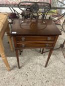 Reproduction mahogany veneered two drawer side table
