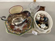 Mixed Lot: Various miniature jugs, silver plated gravy boat and other items