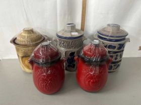 Collection of five various German rumtopf pots