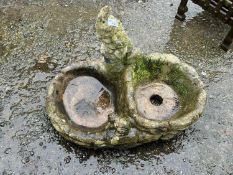 Combination planter and bird bath with gnome decoration