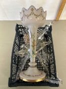 An opaque glass lustre vase with clear glass drapes