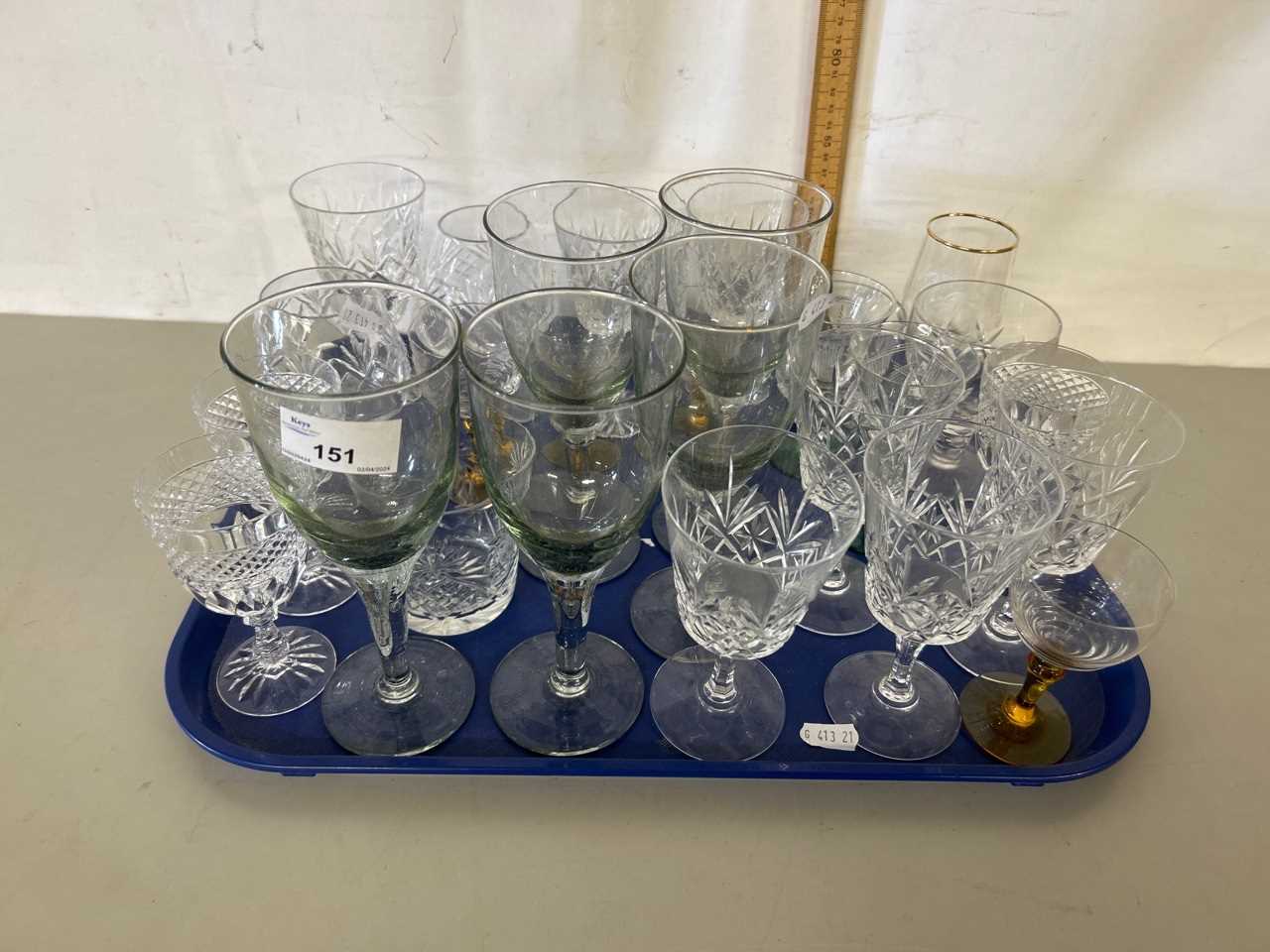 Tray of various drinking glasses