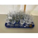 Tray of various drinking glasses