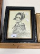 19th Century pencil portrait of a young lady with a sickel